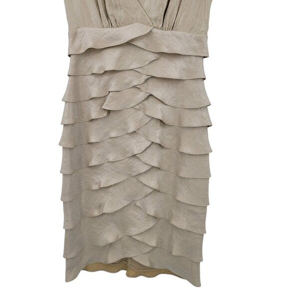 Dressbarn  Womens Gold Shimmer Tiered Ruffle V-Neck‎ Dress Sz 4 Formal Cocktail - Picture 5 of 10